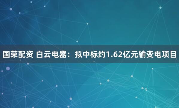 国荣配资 白云电器：拟中标约1.62亿元输变电项目